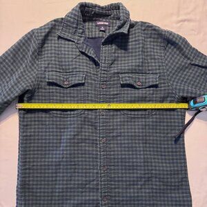 Lands' End Fleece Lined Overshirt Men's Medium Blue and Green Check